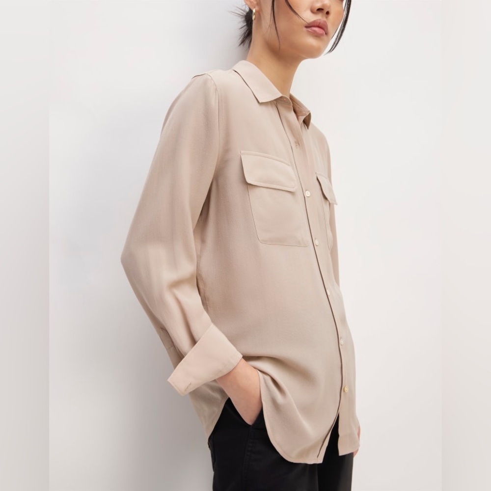 Everlane The Utility Shirt in Washable Silk ‘Burnt Sugar’ Brown Size 0 $150 - Picture 12 of 15
